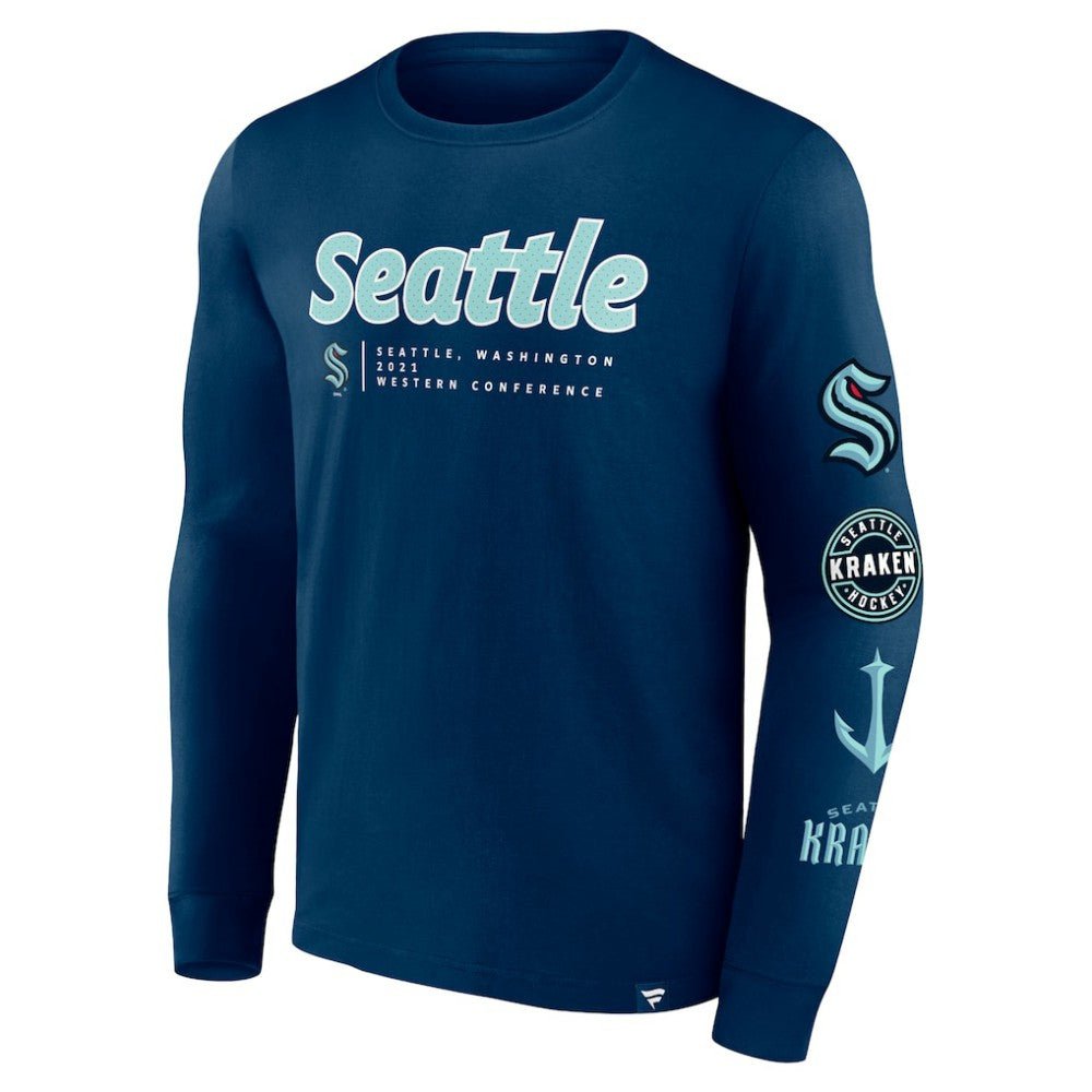 Seattle Kraken Fanatics Strike the Goal Long Sleeve T-Shirt Deep Sea Blue