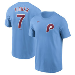 Trea Turner Philadelphia Phillies Fuse Name & Number T-Shirt - Light Blue | Nike