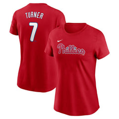Trea Turner Philadelphia Phillies Women's Cooperstown Collection Fuse Name & Number T-Shirt - Red | Nike