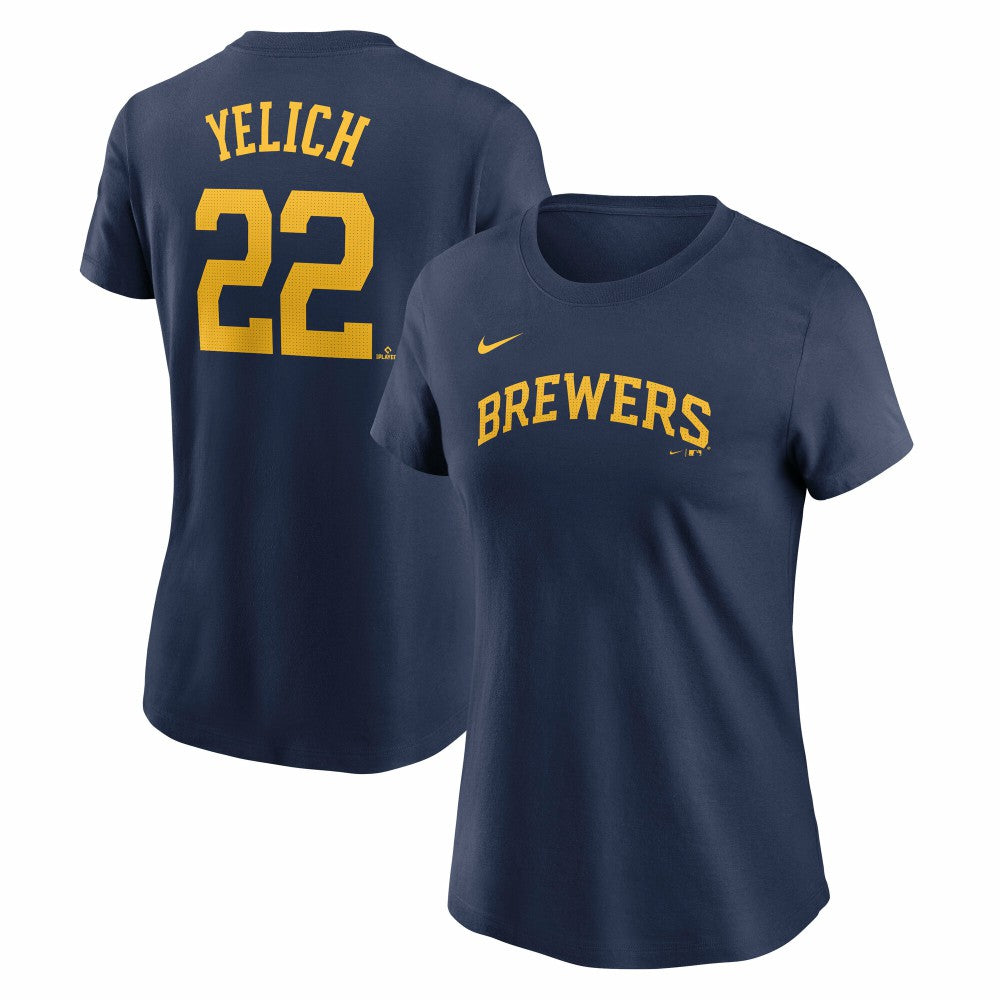 Christian Yelich Milwaukee Brewers Women's Cooperstown Collection Fuse Name & Number T-Shirt - Navy | Nike