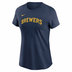 Christian Yelich Milwaukee Brewers Women's Cooperstown Collection Fuse Name & Number T-Shirt - Navy | Nike