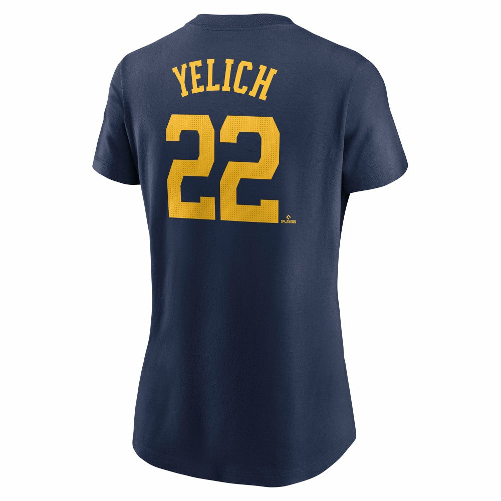Christian Yelich Milwaukee Brewers Women's Cooperstown Collection Fuse Name & Number T-Shirt - Navy | Nike