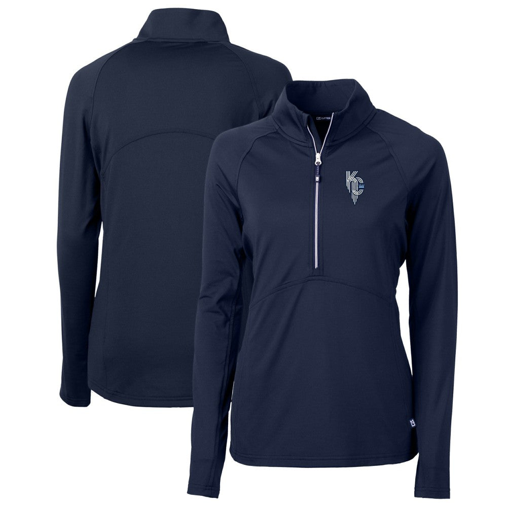 Kansas City Royals Cutter & Buck Women's City Connect Adapt Eco Knit Stretch Recycled Half-Zip Pullover Top - Navy