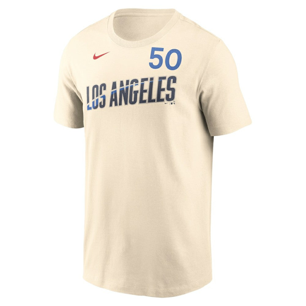 Mookie Betts Los Angeles Dodgers 2024 City Connect Fuse Name & Number T-Shirt - Cream | Nike