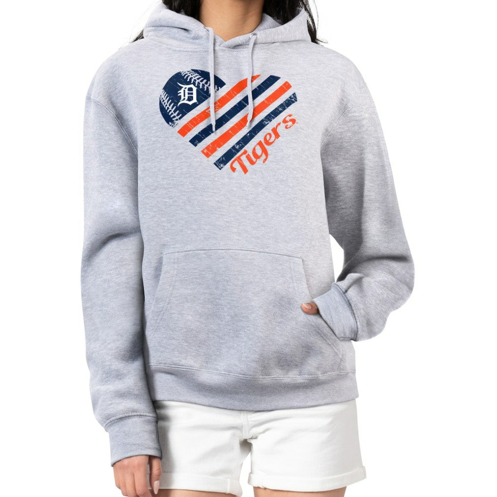 Detroit Tigers G-III 4Her by Carl Banks Women's Heart Fleece Pullover Hoodie - Heather Gray