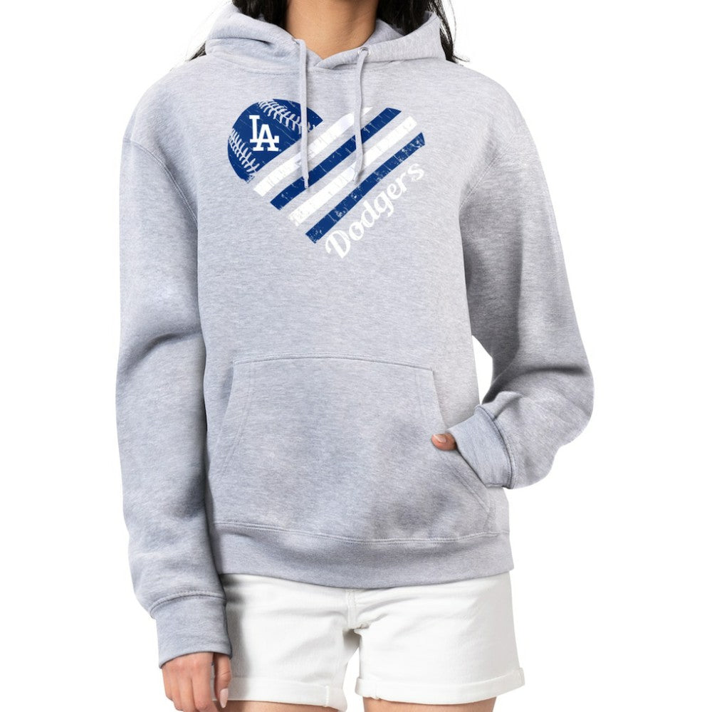 Los Angeles Dodgers G-III 4Her by Carl Banks Women's Heart Fleece Pullover Hoodie - Heather Gray