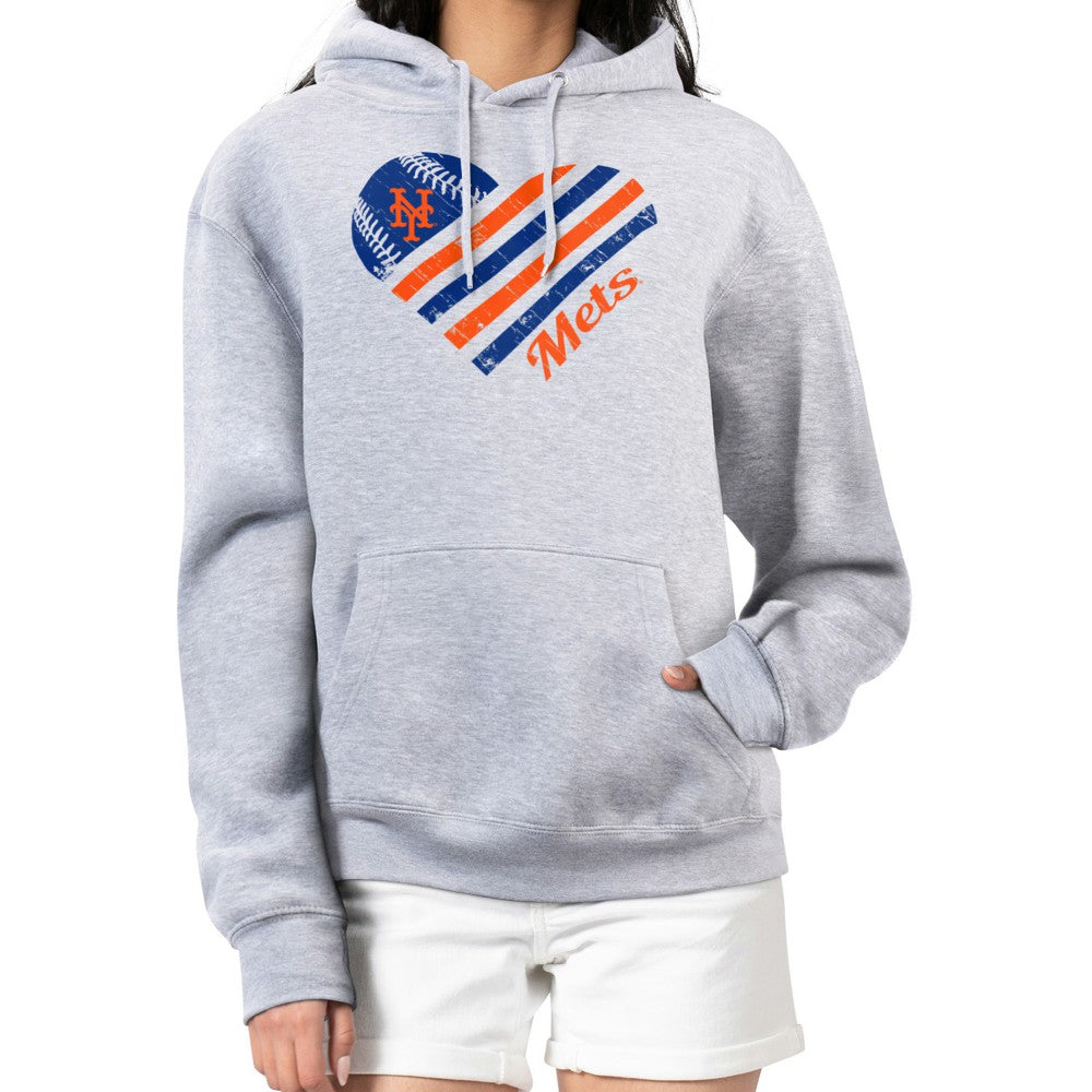 New York Mets G-III 4Her by Carl Banks Women's Heart Fleece Pullover Hoodie - Heather Gray