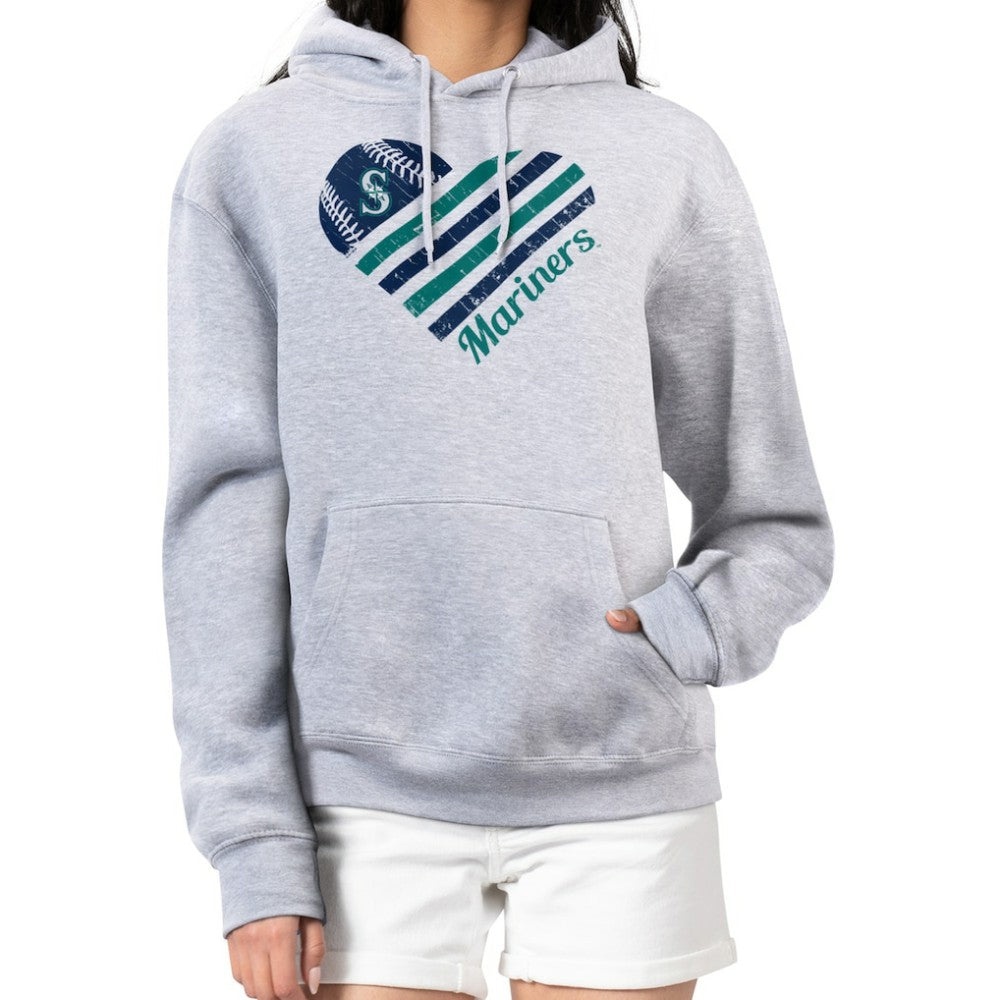 Seattle Mariners G-III 4Her by Carl Banks Women's Heart Fleece Pullover Hoodie - Heather Gray