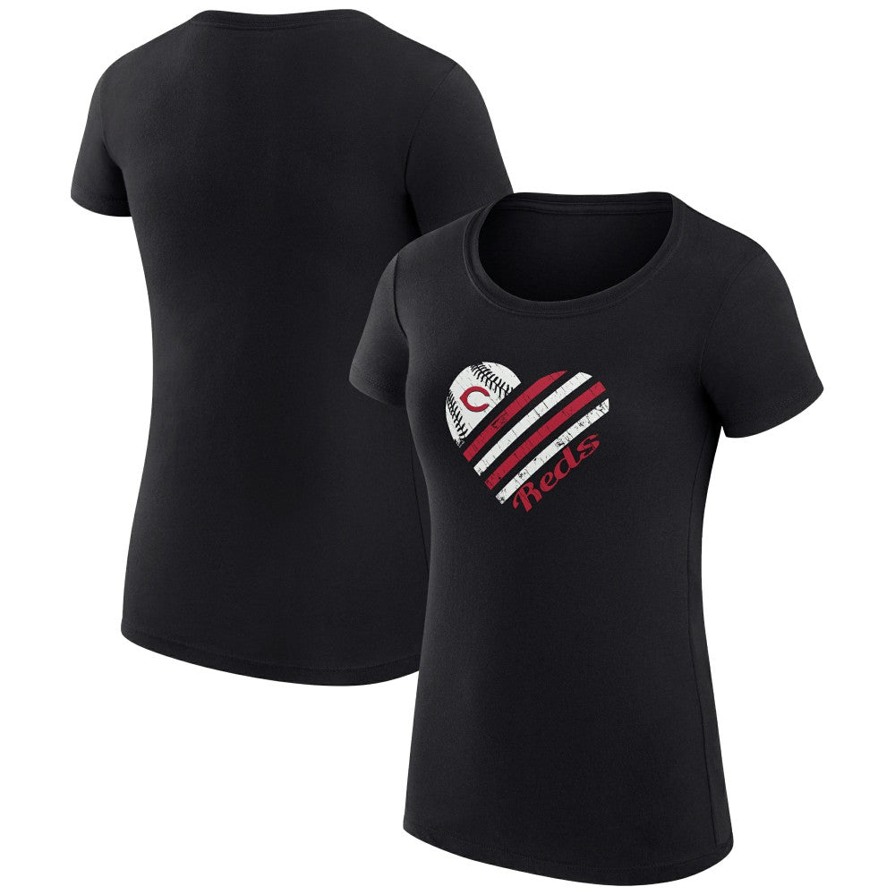 Cincinnati Reds G-III 4Her by Carl Banks Women's Super-Slim Fit Lightweight Heart Graphic T-Shirt - Black