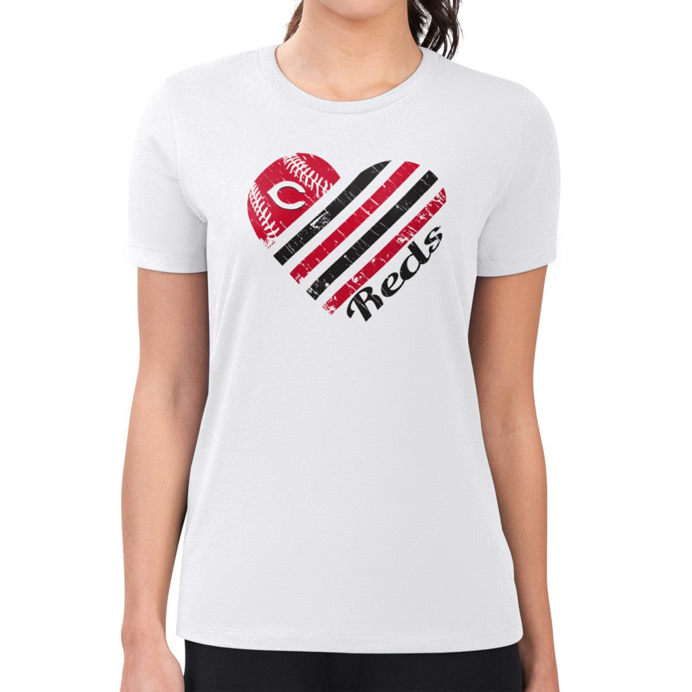 Cincinnati Reds G-III 4Her by Carl Banks Women's Super-Slim Fit Lightweight Heart Graphic T-Shirt - White