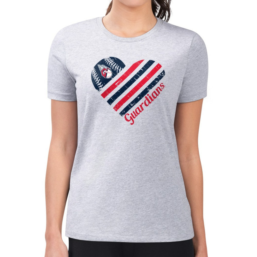 Cleveland Guardians G-III 4Her by Carl Banks Women's Super-Slim Fit Lightweight Heart Graphic T-Shirt - Heather Gray