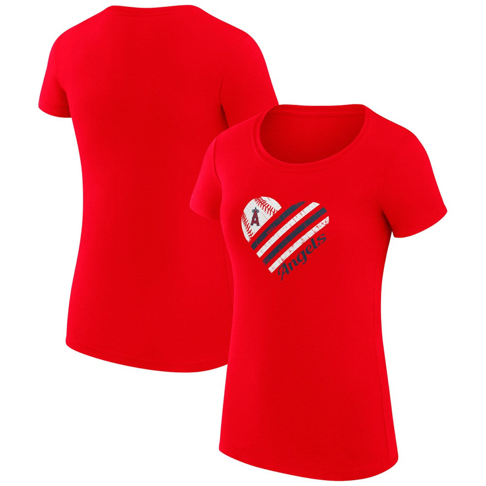 Los Angeles Angels G-III 4Her by Carl Banks Women's Super-Slim Fit Lightweight Heart Graphic T-Shirt - Red