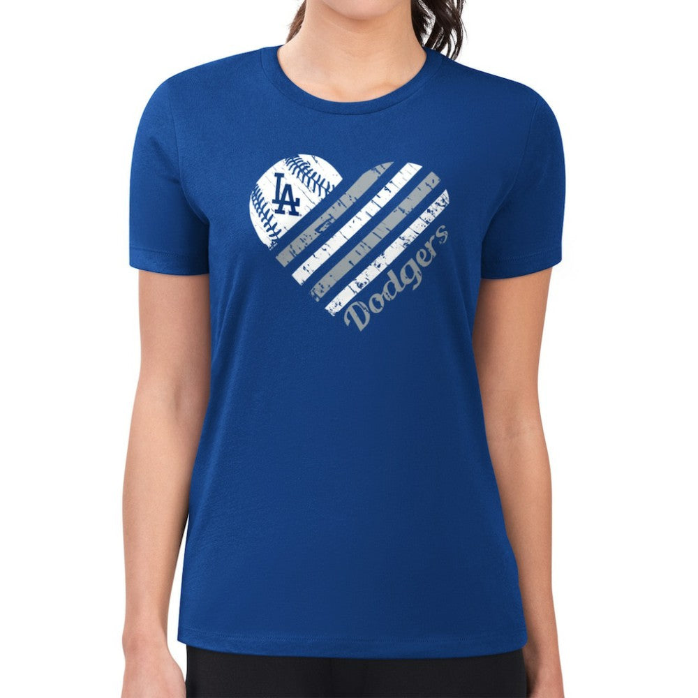 Los Angeles Dodgers G-III 4Her by Carl Banks Women's Super-Slim Fit Lightweight Heart Graphic T-Shirt - Royal