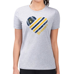 Milwaukee Brewers G-III 4Her by Carl Banks Women's Super-Slim Fit Lightweight Heart Graphic T-Shirt - Heather Gray