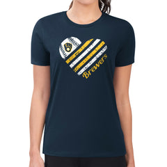 Milwaukee Brewers G-III 4Her by Carl Banks Women's Super-Slim Fit Lightweight Heart Graphic T-Shirt - Navy