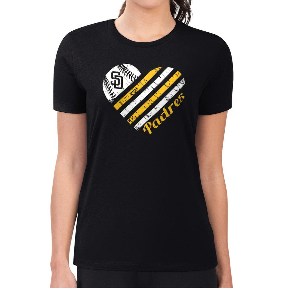 San Diego Padres G-III 4Her by Carl Banks Women's Super-Slim Fit Lightweight Heart Graphic T-Shirt - Black