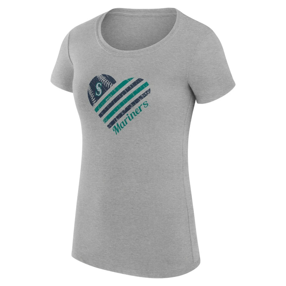 Seattle Mariners G-III 4Her by Carl Banks Women's Super-Slim Fit Lightweight Heart Graphic T-Shirt - Heather Gray