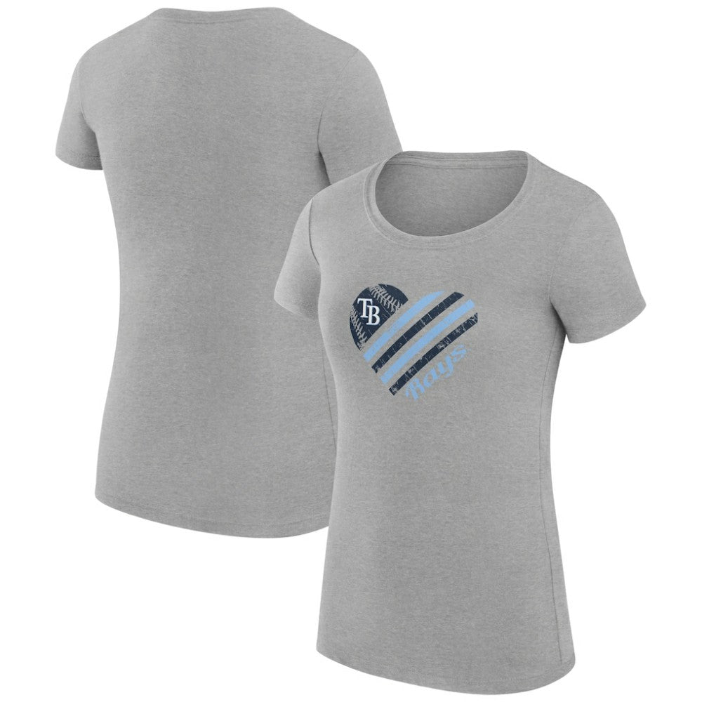 Tampa Bay Rays G-III 4Her by Carl Banks Women's Super-Slim Fit Lightweight Heart Graphic T-Shirt - Heather Gray
