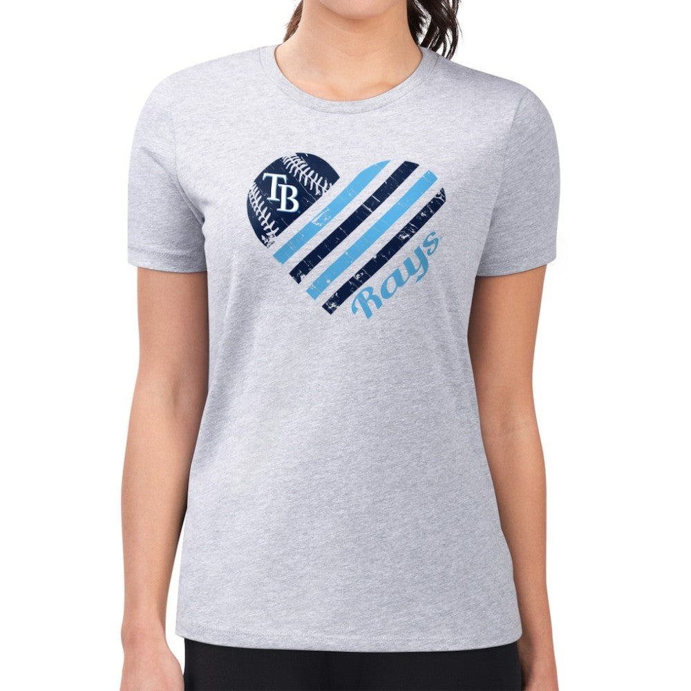 Tampa Bay Rays G-III 4Her by Carl Banks Women's Super-Slim Fit Lightweight Heart Graphic T-Shirt - Heather Gray