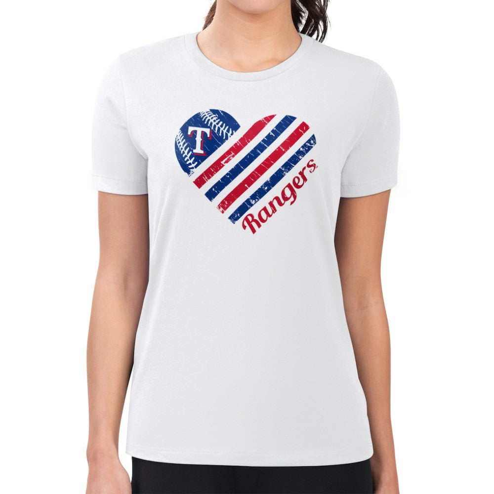 Texas Rangers G-III 4Her by Carl Banks Women's Super-Slim Fit Lightweight Heart Graphic T-Shirt - White