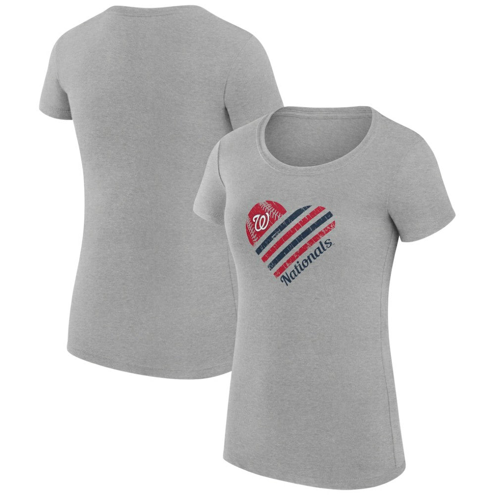 Washington Nationals G-III 4Her by Carl Banks Women's Super-Slim Fit Lightweight Heart Graphic T-Shirt - Heather Gray