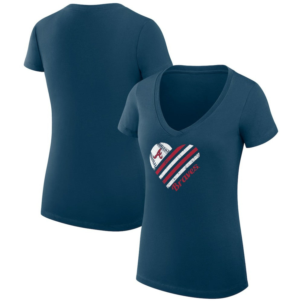 Atlanta Braves G-III 4Her by Carl Banks Women's Super-Slim Fit Lightweight Heart V-Neck T-Shirt - Navy