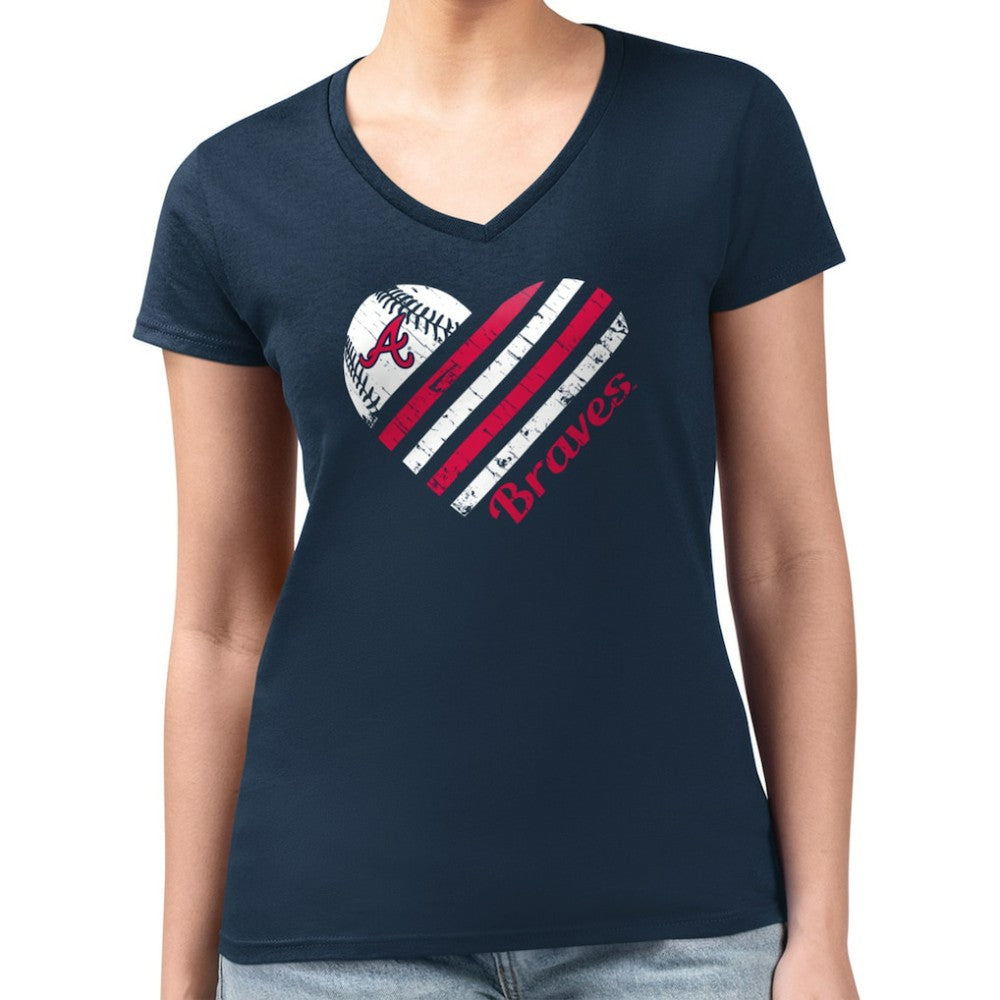 Atlanta Braves G-III 4Her by Carl Banks Women's Super-Slim Fit Lightweight Heart V-Neck T-Shirt - Navy