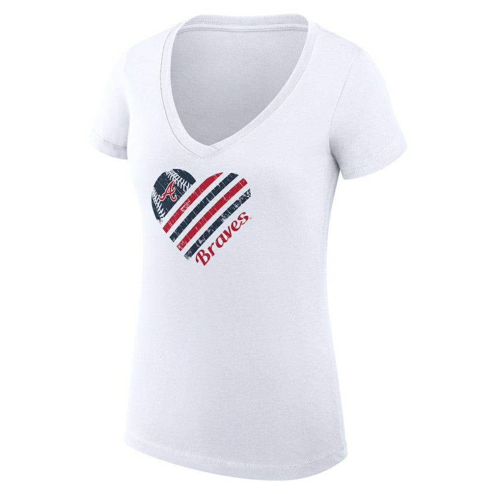 Atlanta Braves G-III 4Her by Carl Banks Women's Super-Slim Fit Lightweight Heart V-Neck T-Shirt - White