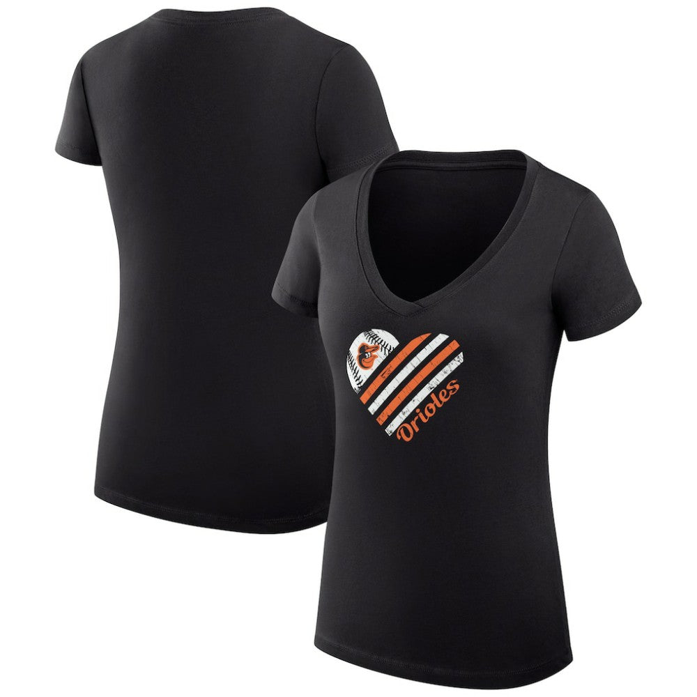 Baltimore Orioles G-III 4Her by Carl Banks Women's Super-Slim Fit Lightweight Heart V-Neck T-Shirt - Black