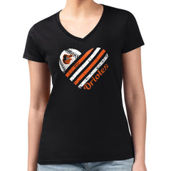 Baltimore Orioles G-III 4Her by Carl Banks Women's Super-Slim Fit Lightweight Heart V-Neck T-Shirt - Black