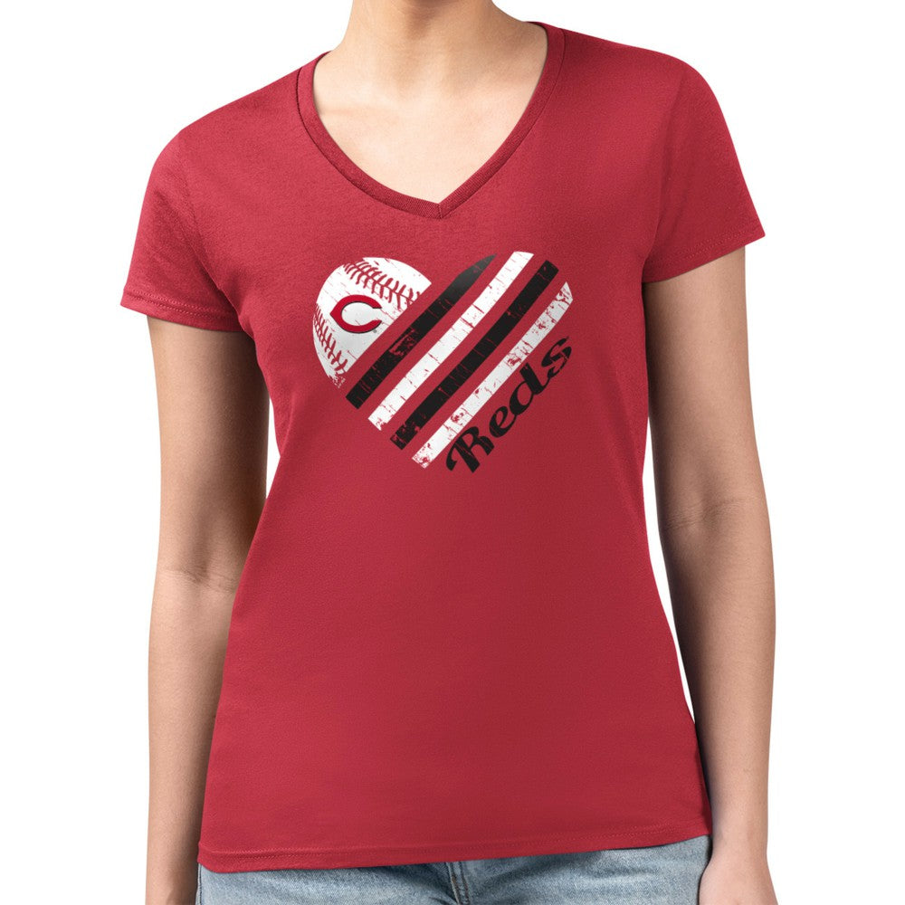Cincinnati Reds G-III 4Her by Carl Banks Women's Super-Slim Fit Lightweight Heart V-Neck T-Shirt - Red