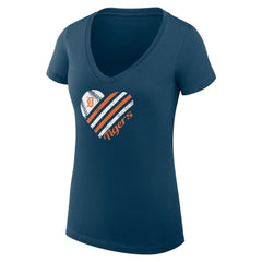Detroit Tigers G-III 4Her by Carl Banks Women's Super-Slim Fit Lightweight Heart V-Neck T-Shirt - Navy