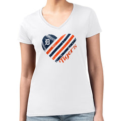 Detroit Tigers G-III 4Her by Carl Banks Women's Super-Slim Fit Lightweight Heart V-Neck T-Shirt - White