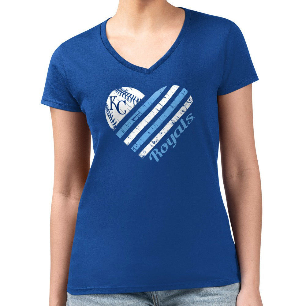 Kansas City Royals G-III 4Her by Carl Banks Women's Super-Slim Fit Lightweight Heart V-Neck T-Shirt - Royal