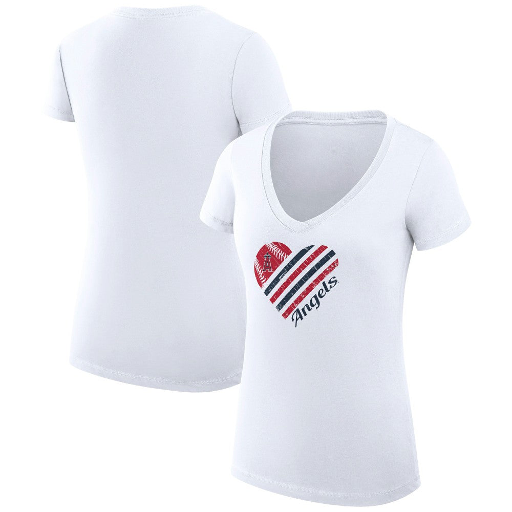 Los Angeles Angels G-III 4Her by Carl Banks Women's Super-Slim Fit Lightweight Heart V-Neck T-Shirt - White
