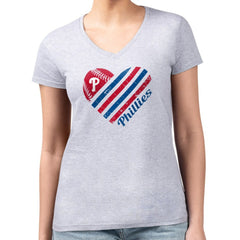 Philadelphia Phillies G-III 4Her by Carl Banks Women's Super-Slim Fit Lightweight Heart V-Neck T-Shirt - Heather Gray