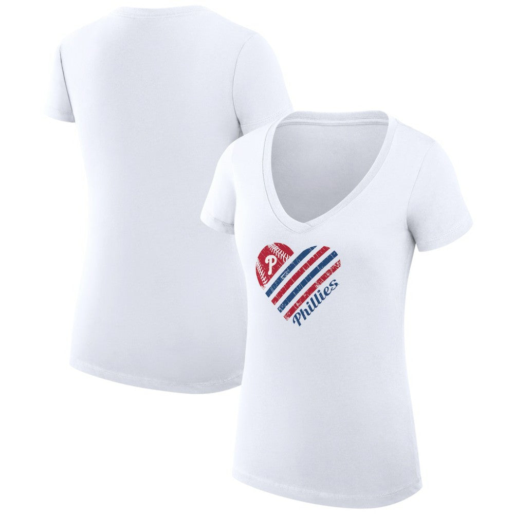 Philadelphia Phillies G-III 4Her by Carl Banks Women's Super-Slim Fit Lightweight Heart V-Neck T-Shirt - White