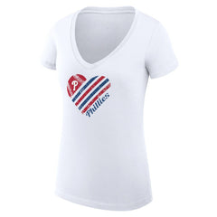 Philadelphia Phillies G-III 4Her by Carl Banks Women's Super-Slim Fit Lightweight Heart V-Neck T-Shirt - White