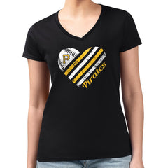 Pittsburgh Pirates G-III 4Her by Carl Banks Women's Super-Slim Fit Lightweight Heart V-Neck T-Shirt - Black