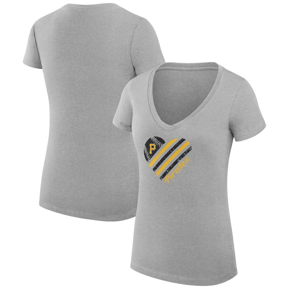Pittsburgh Pirates G-III 4Her by Carl Banks Women's Super-Slim Fit Lightweight Heart V-Neck T-Shirt - Heather Gray