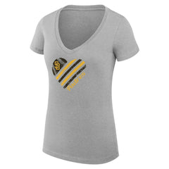 San Diego Padres G-III 4Her by Carl Banks Women's Super-Slim Fit Lightweight Heart V-Neck T-Shirt - Heather Gray