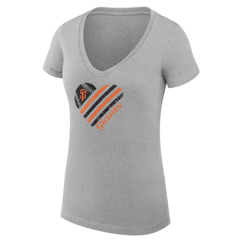 San Francisco Giants G-III 4Her by Carl Banks Women's Super-Slim Fit Lightweight Heart V-Neck T-Shirt - Heather Gray