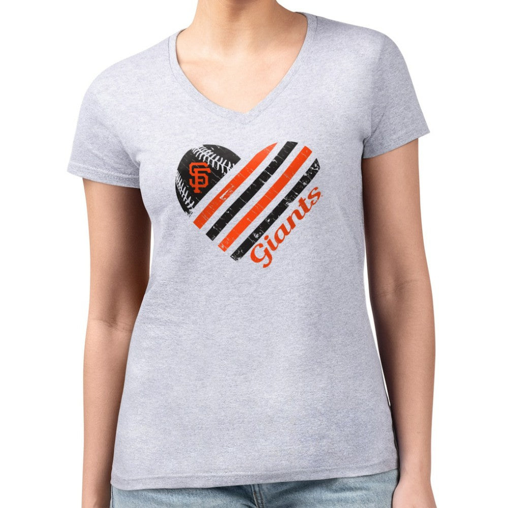 San Francisco Giants G-III 4Her by Carl Banks Women's Super-Slim Fit Lightweight Heart V-Neck T-Shirt - Heather Gray