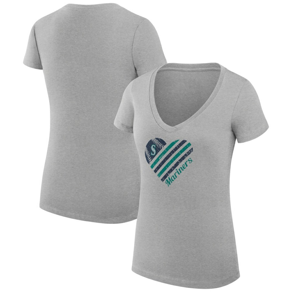 Seattle Mariners G-III 4Her by Carl Banks Women's Super-Slim Fit Lightweight Heart V-Neck T-Shirt - Heather Gray