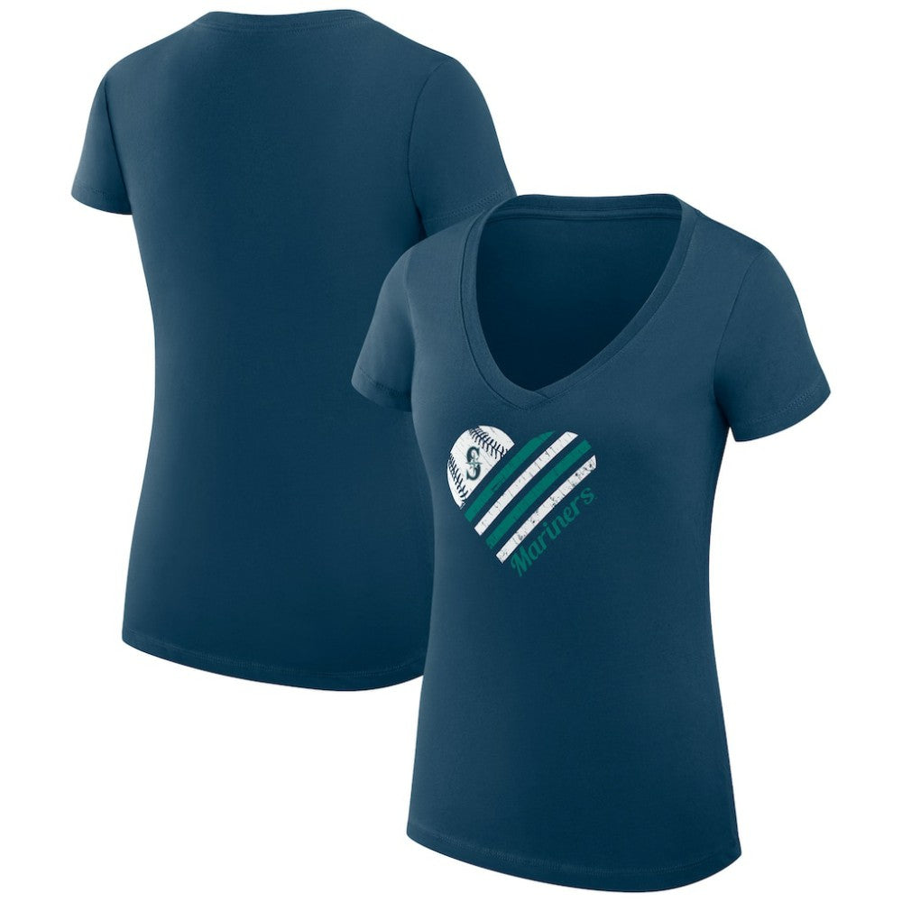 Seattle Mariners G-III 4Her by Carl Banks Women's Super-Slim Fit Lightweight Heart V-Neck T-Shirt - Navy