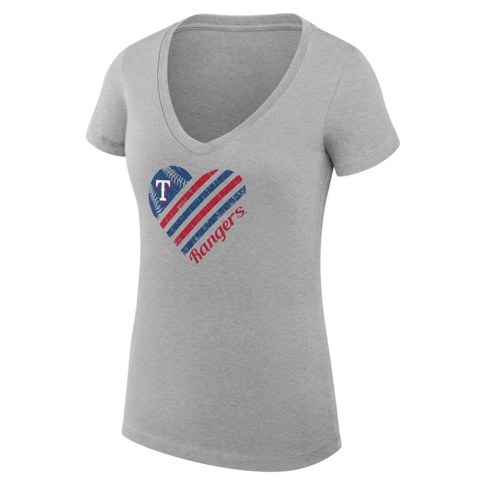 Texas Rangers G-III 4Her by Carl Banks Women's Super-Slim Fit Lightweight Heart V-Neck T-Shirt - Heather Gray