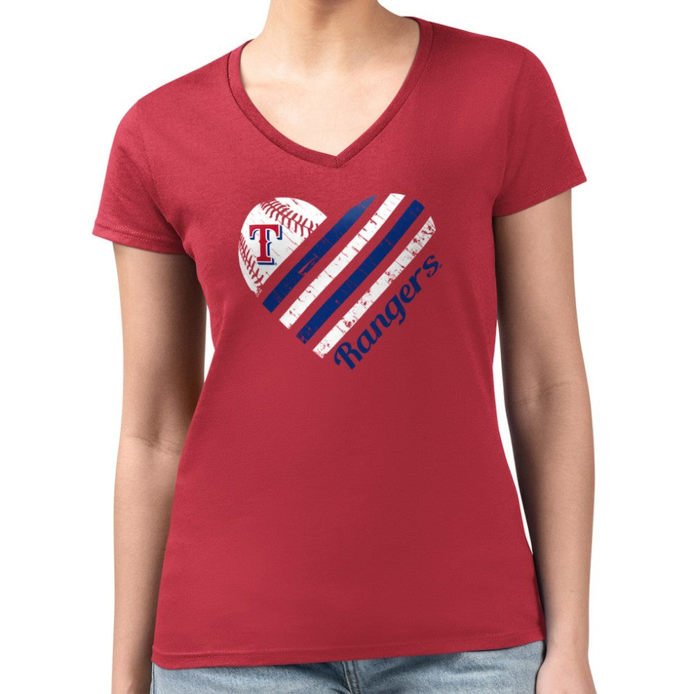 Texas Rangers G-III 4Her by Carl Banks Women's Super-Slim Fit Lightweight Heart V-Neck T-Shirt - Red