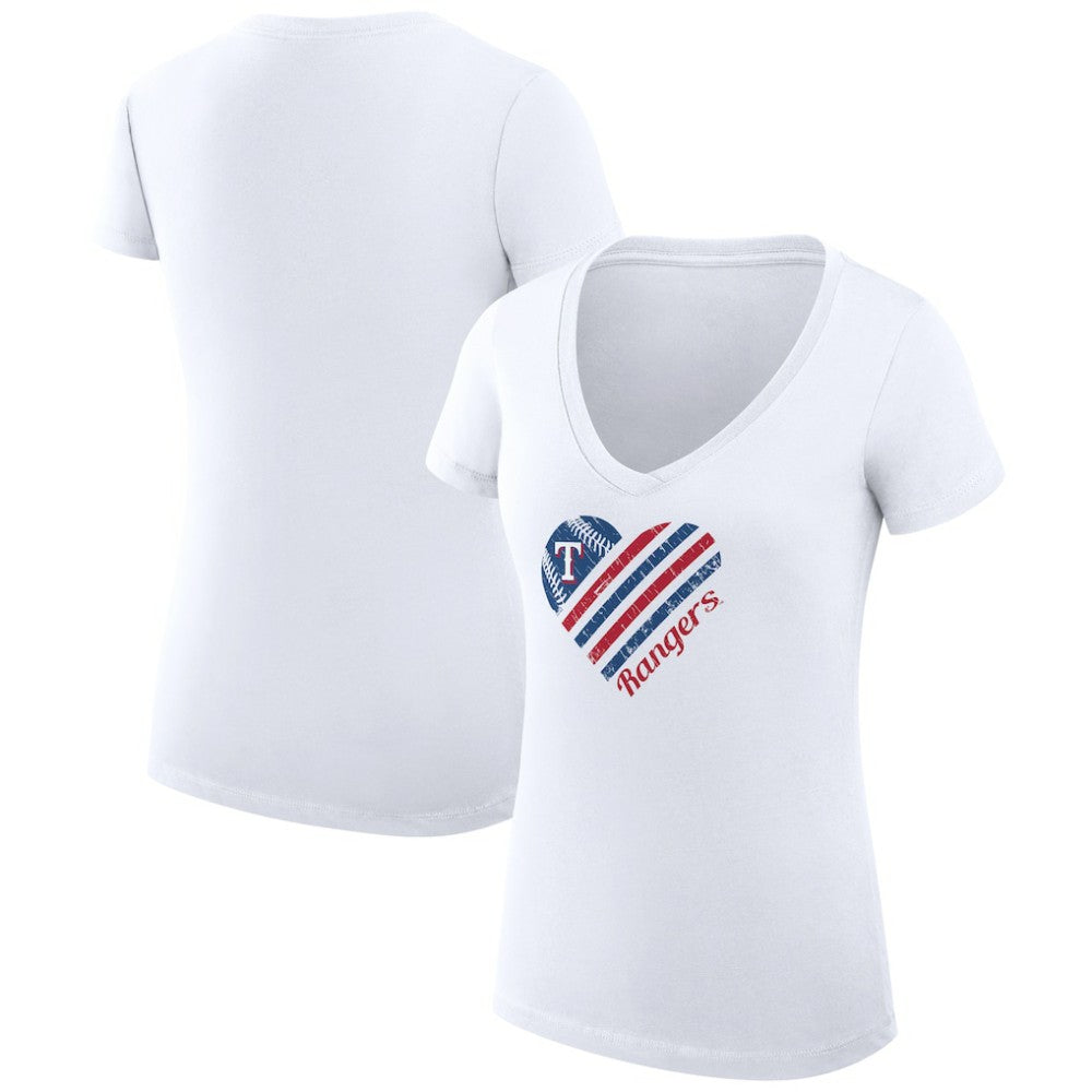 Texas Rangers G-III 4Her by Carl Banks Women's Super-Slim Fit Lightweight Heart V-Neck T-Shirt - White
