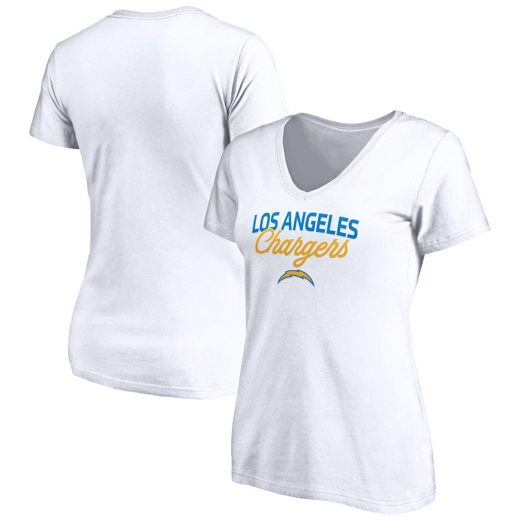 Los Angeles Chargers Women's Depth Chart V-Neck T-Shirt - White discount
