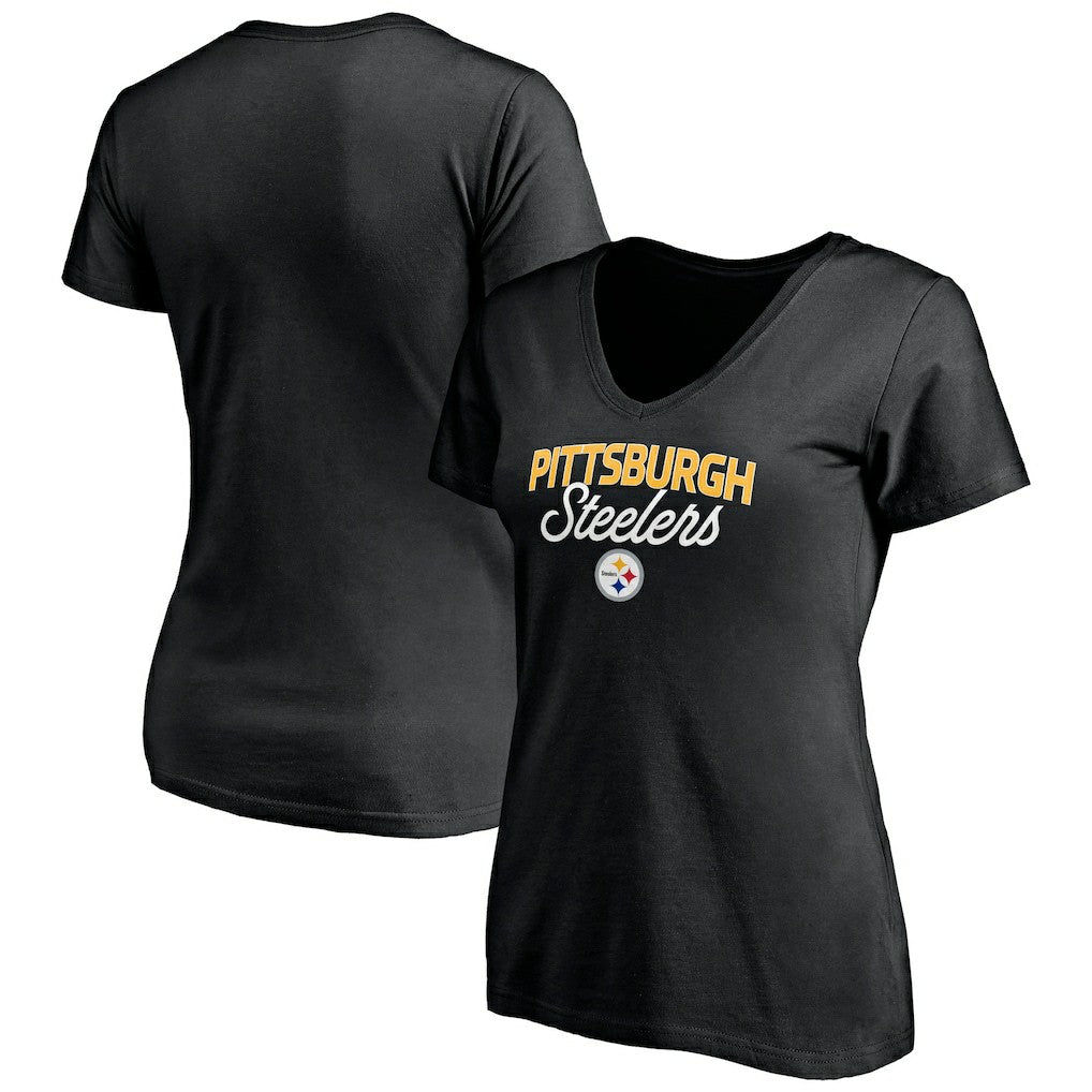 Pittsburgh Steelers Women's Depth Chart V-Neck T-Shirt - Black for sale